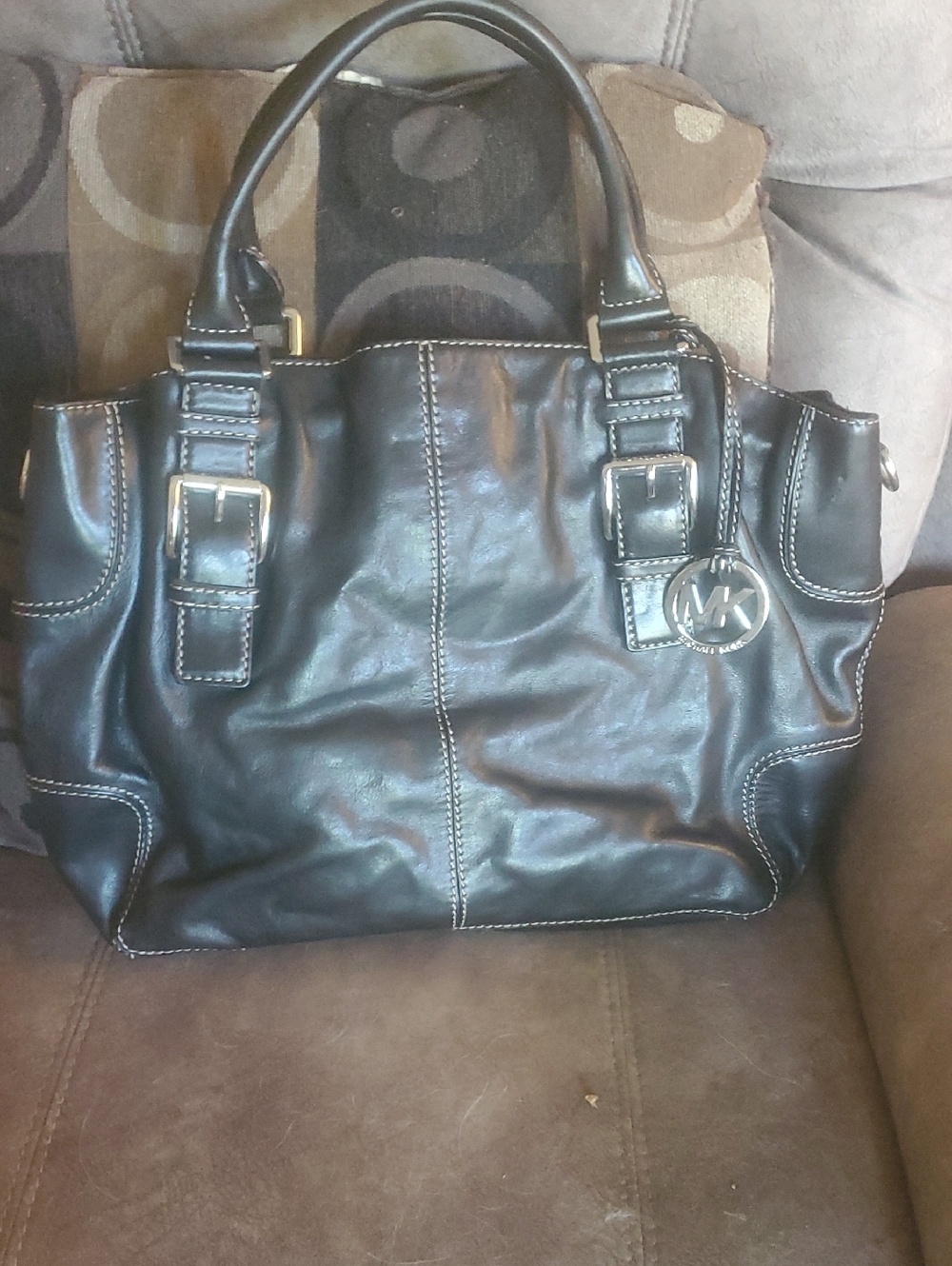 Michael Kors Black Leather Tote with MK Charm